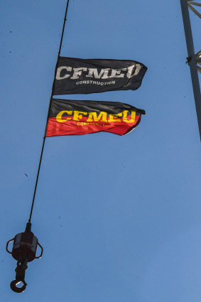 CFMEU flags fly at a North Sydney building site this month.