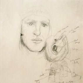 Sketch of Thomas Lynch by Stella Bowen hours before the stricken bomber sortie.