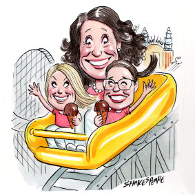 North Sydney mayor Jilly Gibson and her daughters Alanya Drummond and Maija Kernaghan. Illustration: John Shakespeare