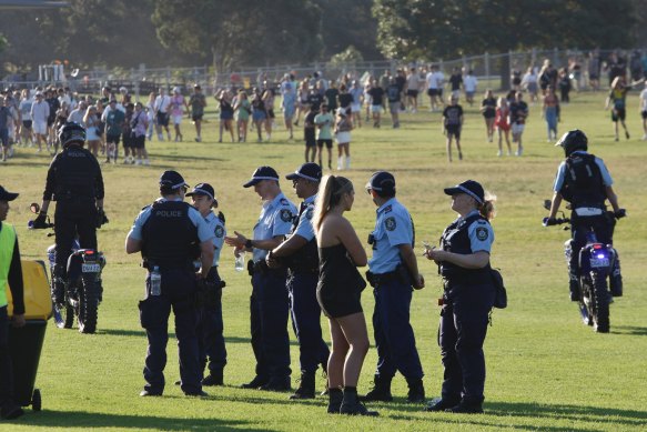 Police at the Listen Out Festival in Centennial Park on Saturday.