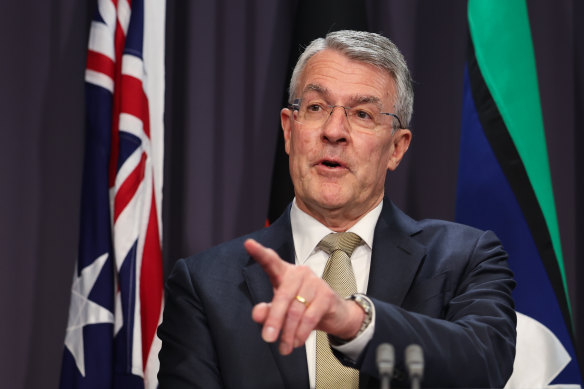 Attorney-General Mark Dreyfus speaking to the media today. 