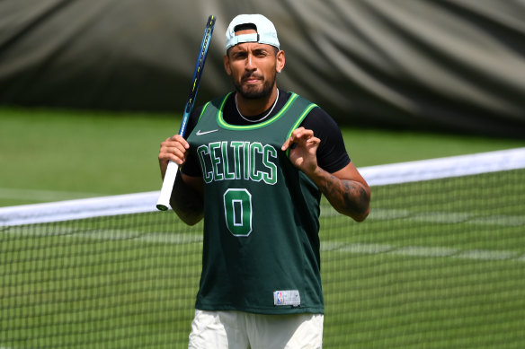 Nick Kyrgios practising at the All England club overnight.