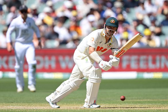 Travis Head of Australia bats on day three.