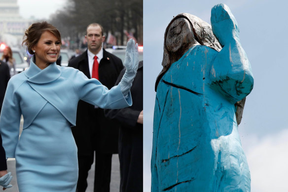 A sculpture depicting Melania Trump is was set on fire in her hometown in Sevnica, Slovenia. 
