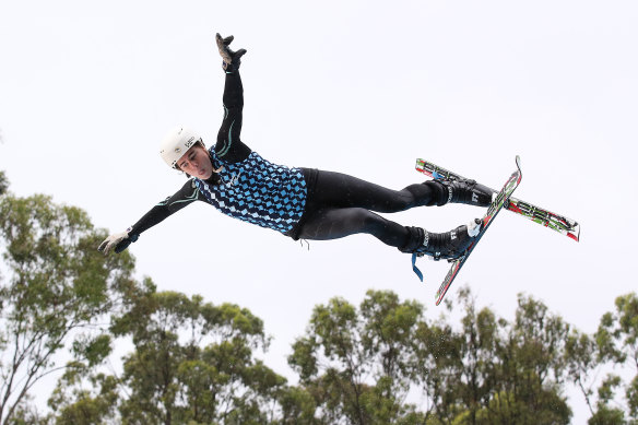 Australian aerial skier Britt Cox performs a trick during the official opening of the Sleeman Sports Complex last May.