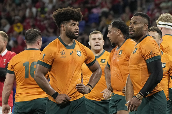 Rob Valetini and the Wallabies during their loss to Wales.