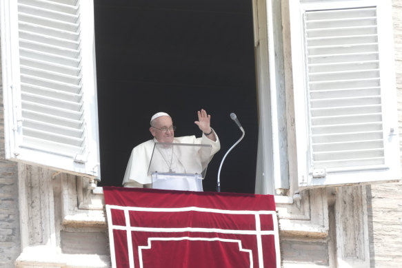 Pope Francis prays at the Vatican on Sunday ahead of his trip to Lisbon.