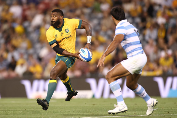 Marika Koroibete barely had ball in hand during last year’s Test against Argentina in Newcastle.