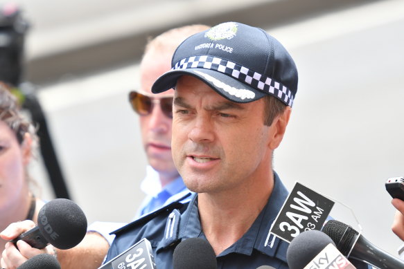 Stuart Bateson (pictured in 2017) has been suspended from Victoria Police after he was charged with leaking information about an IBAC investigation.