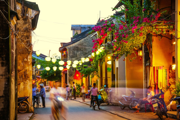 Hoi An’s beautiful ancient town at dusk.