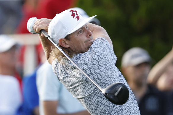 Cameron Smith tees off at the Australian Open.