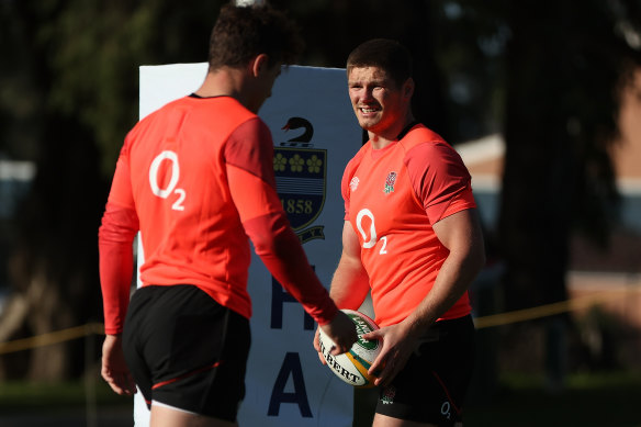 Owen Farrell and Marcus Smith at training in Perth.
