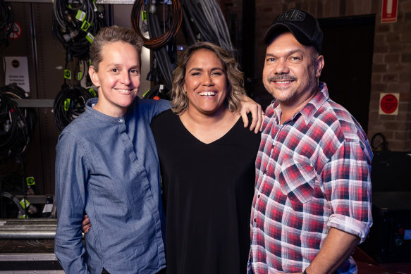 Cathy Freeman, with documentary director Laurence Billiet and co-director and choreographer Stephen Page. 