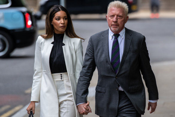 Boris Becker arrives at court for his sentencing hearing alongside his girlfriend.