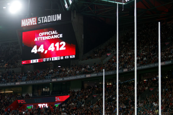 Essendon and St Kilda drew a big crowd to Marvel Stadium in round three.