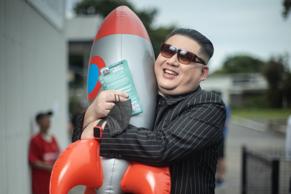 Mulgrave independent candidate Howard Lee - dressed as Kim Jong-un - at Heatherhill Primary School.