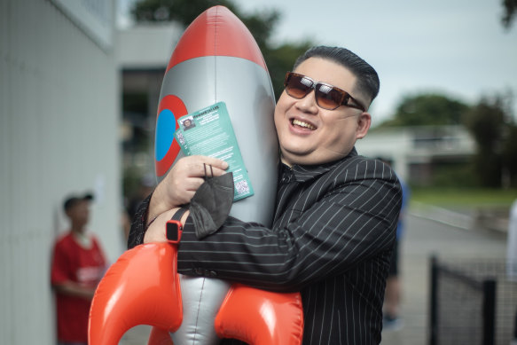 Independent candidate Howard Lee visited five polling stations in the Mulgrave electorate on Saturday, dressed as North Korean dictator Kim Jong-un.