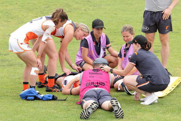 Brid Stack was taken to hospital after a collision in the Giants’ practice match against Adelaide.