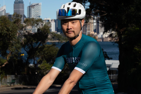 Cyclist Alex Nazarewicz is enjoying the traffic-free roads during Sydney’s lockdown restrictions.