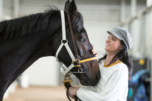 Trainer Natalie Young with import Mirage Dancer ahead of Saturday's Caulfield Cup.