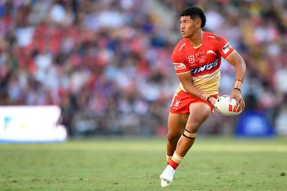 Welcome to the NRL: Isaiya Katoa in action for the Dolphins in their first NRL match, when they upset the Roosters at Suncorp Stadium.