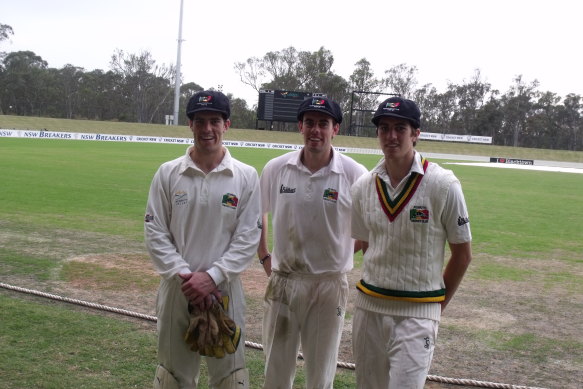 Pat Cummins (right) with brothers Matt and Tim playing for Penrith in 2010.