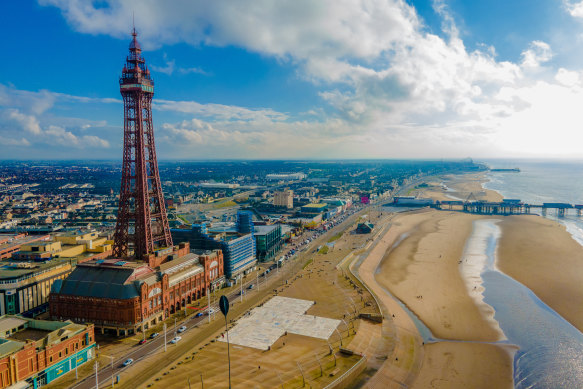 The strollable, 10-kilometre, tram-lined seafront of Blackpool Promenade.