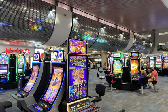 Some of the 1000 slot machines inside Harry Reid International Airport.