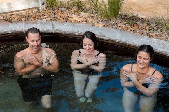 Guests at Peninsula Hot Springs use the cold plunge pool.