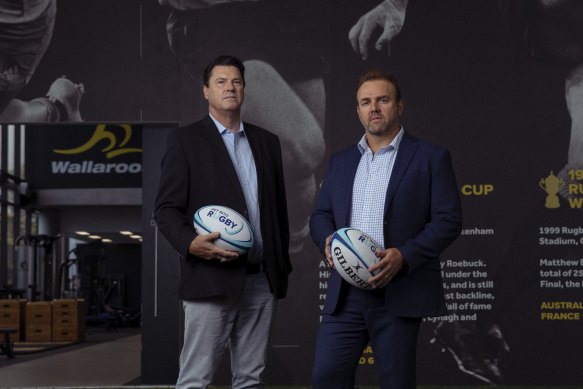 Rugby Australia chairman Hamish McLennan (left) with CEO Andy Marinos (right).