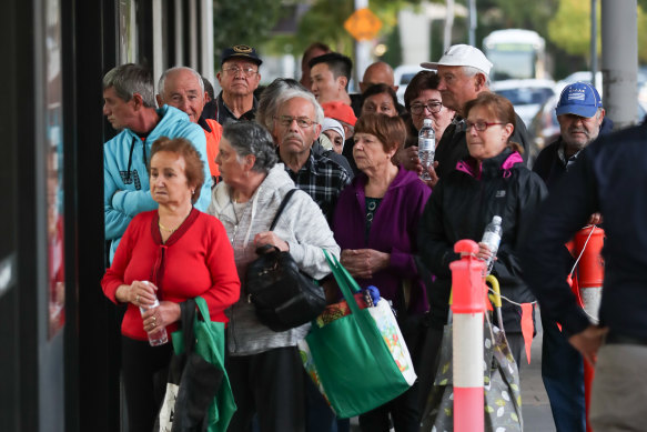 Senior citizens lined up before dawn at the Altona IGA supermarket This store introduce elderly-only shopping hour amid coronavirus panic buying, the big supermarkets followed suit soon after. 