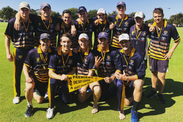 Jim Allenby (back row, fourth from left) and Tim David (front row, second from right) after winning a one-day pennant in WA.