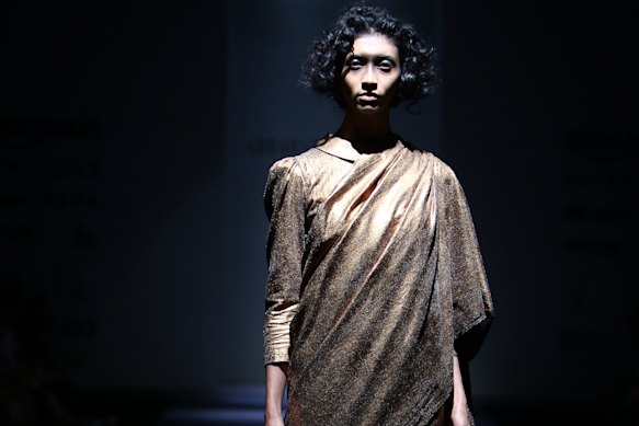 Abraham & Thakore’s Gold Khadi Sari.