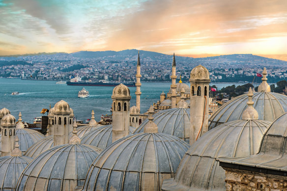 View from the Suleymaniye Mosque complex to the Golden Horn, Istanbul, Turkey.
