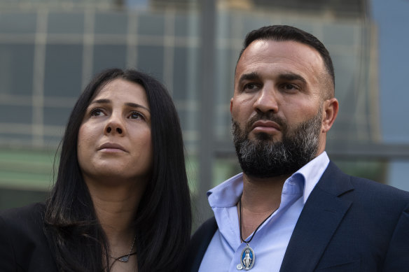 Leila Abdallah - pictured with her husband Danny outside court after the sentencing of the driver who killed their children - was at home when an intruder robbed the house.