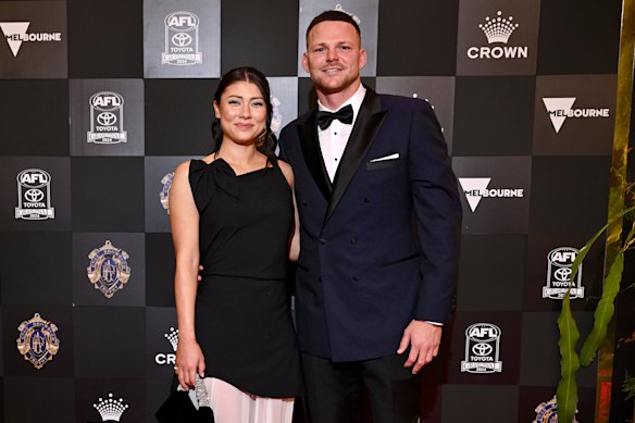 Sachi Dade with her partner, 2021 Melbourne premiership star Steven May.