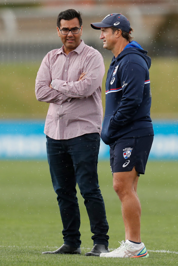 Western Bulldogs CEO Ameet Bains (left) with coach Luke Beveridge. 