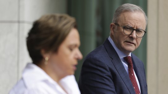 Communications Minister Michelle Rowland and Prime Minister Anthony Albanese.