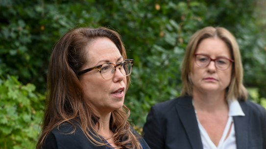 Treasurer Jaclyn Symes and Premier Jacinta Allan announce the review on Thursday.