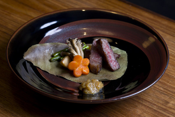 Yakimono, grilled wagyu from Yamagata with sauteed vegetables.