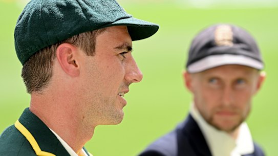 England captain Joe Root eyes off his Australian counterpart Pat Cummins.