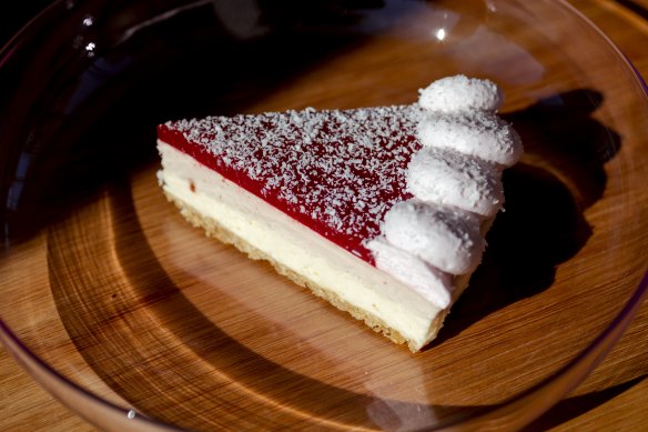 A slice of Iced Vovo Bavarian cream pie.