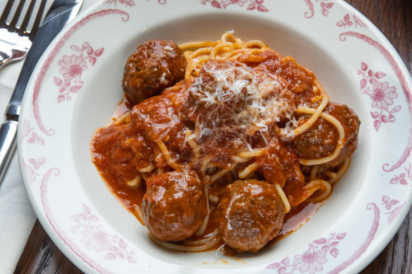 Polpette (meatballs) can be ordered on their own, with spaghetti or inside a bun.