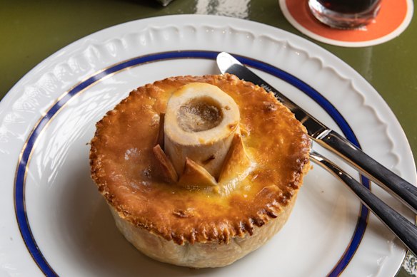 Hearty British-Euro plates include oxtail, snail and bone marrow pie.