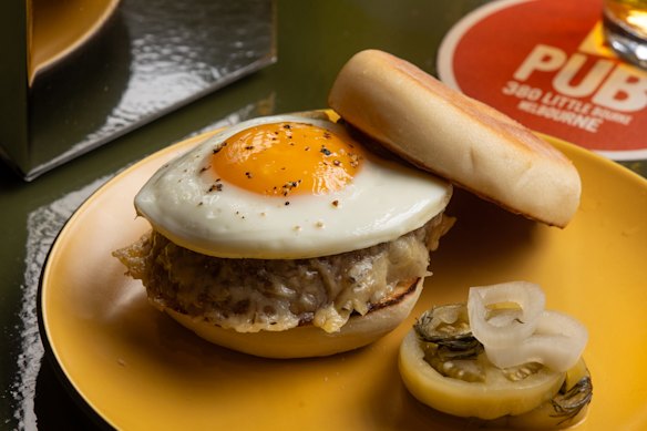 An all-day breakfast muffin with cotechino sausage, comte and egg.