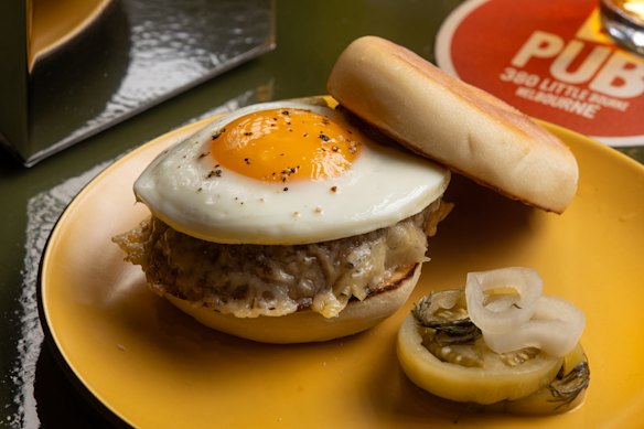 An all-day breakfast muffin with cotechino sausage, comte and egg.