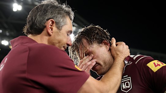 Billy Slater and Cameron Munster after Wednesday night’s win.