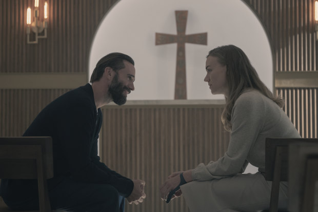 Strahovski as Serena with Joseph Fiennes as Fred in The Handmaid’s Tale.