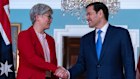Foreign Minister Penny Wong and US Secretary of State Marco Rubio shake hands before a meeting at the State Department in Washington.