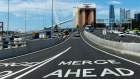 The second merge heading on to the Anzac Bridge from Victoria Road, with a third - and very tight - merge in the distance.
